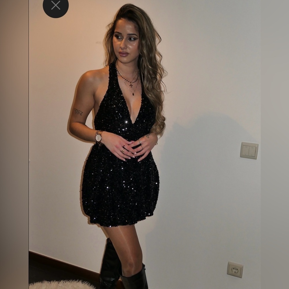 Zara dress mini Elegant Sequin Halter party cocktail night out evening holiday